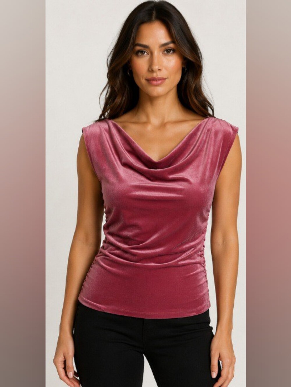 Old Navy Velvet Cowl Neck Blouse Ruched Sz Small Tall Pink Shimmer Sleeveless